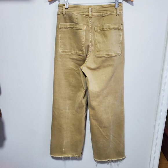 OAT NYC High-Rise Wide Leg 27" Jeans Raw Hem Stretch Neutral Gold Tan Women's 28 - Picture 6 of 16